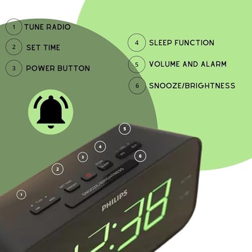 Philips Dual Alarm Clock Radio with FM Sleep Timer and Battery Backup - Black
