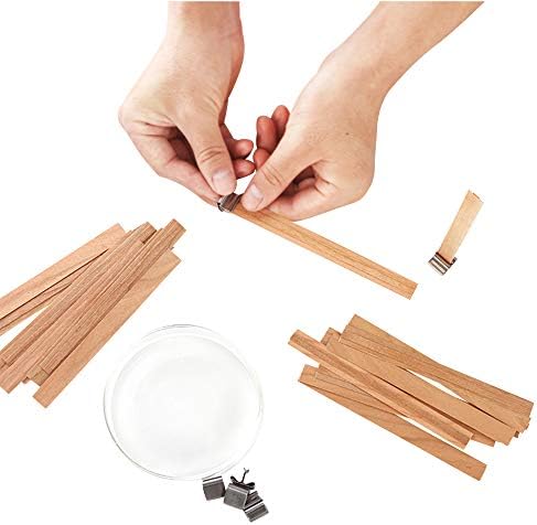 NOOR 50 Smokeless Wooden Wicks with Trimmer and Clips for Candle Making