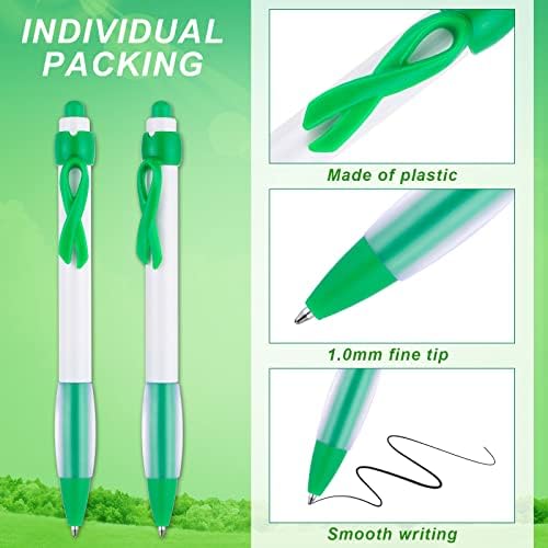 Yexiya 200 Pcs Green Ribbon Awareness Pen Set