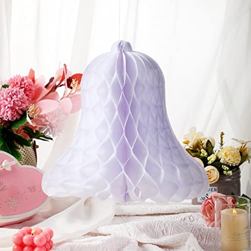 10 Pcs White Honeycomb Wedding Bells with 2 Rolls Ribbons