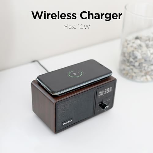 mooas Retro Bluetooth Radio Speaker with Clock and Wireless Charger