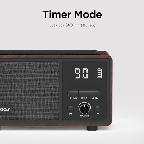 mooas Retro Bluetooth Radio Speaker with Clock and Wireless Charger