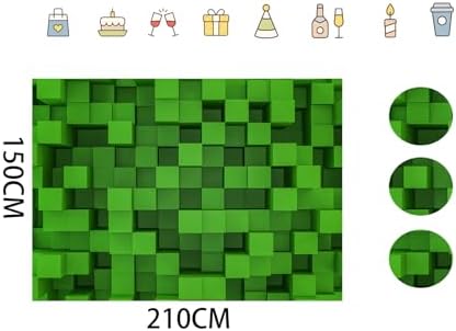 7x5 Ft Green Cube Pattern Photo Backdrop for Parties and Events