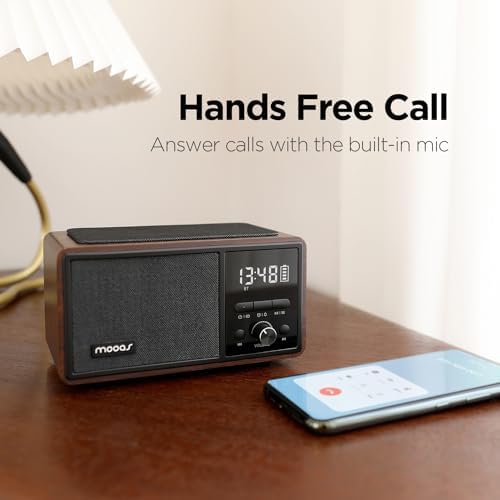 mooas Retro Bluetooth Radio Speaker with Clock and Wireless Charger