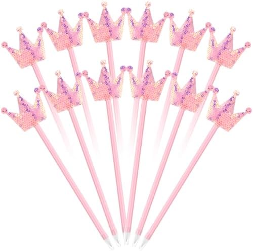 12 Pcs Pink Crown Glitter Ballpoint Pens for Office and Parties