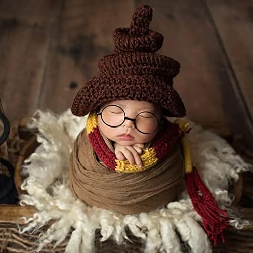 Halloween Baby Posing Prop Set 4pcs Wizard Witch Hat Scarf Wand Glasses Frame