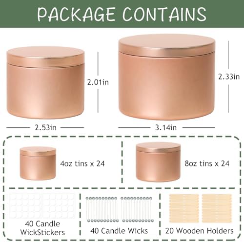 SUPMIND 48 Pack Rose Gold Candle Tins with Lids for Candle Making