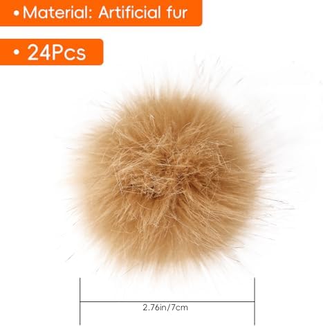 Daieparty 24 Pcs Dark Faux Fur Pom Pom Balls with Elastic Loops