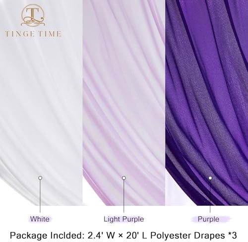 TINGE TIME 3 Panels Gradient Purple Chiffon Wedding Arch Drapery