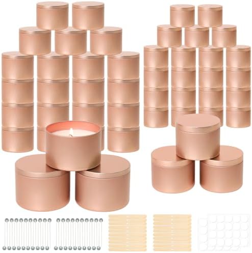 SUPMIND 48 Pack Rose Gold Candle Tins with Lids for Candle Making