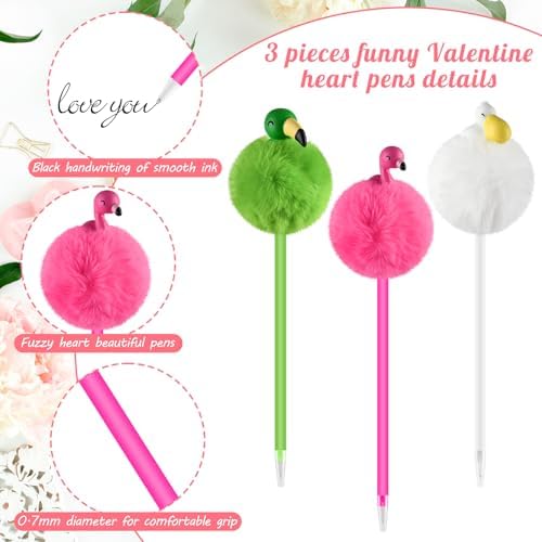 Zuazaor 3 Piece Colorful Fluffy Flamingo Pens