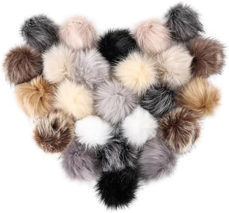 Daieparty 24 Pcs Dark Faux Fur Pom Pom Balls with Elastic Loops