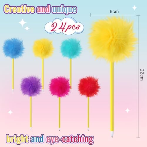 24 Pcs Pom Pom Pen Tree Fluffy Ballpoint Pens Set