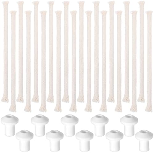 20 Piece Cotton Wicks with 10 Holders for Oil Lamps