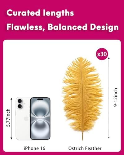 NEWONG 30pcs Gold Ostrich Feathers for Vase Decorations