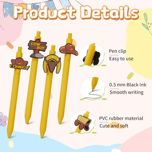 12 Pcs Western Cowboy Theme Ballpoint Pens with Funny Retractable Design