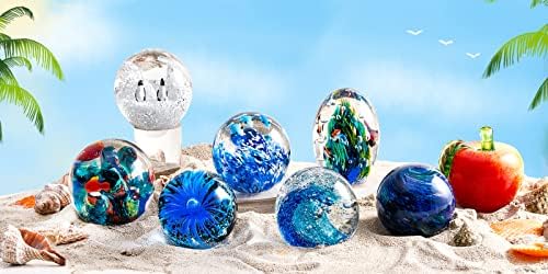 Hand Blown Glass Ocean Waves Planet Figurine Desk Paperweight