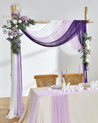 TINGE TIME 3 Panels Gradient Purple Chiffon Wedding Arch Drapery