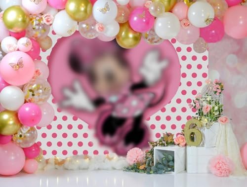 Pink Mouse Baby Shower Backdrop 7x5ft White Birthday Party Background for Girls