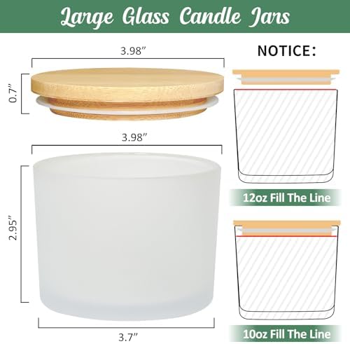 12oz Candle Jars 8 Pack with Bamboo Lids and Wick Kit