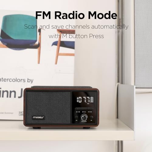 mooas Retro Bluetooth Radio Speaker with Clock and Wireless Charger