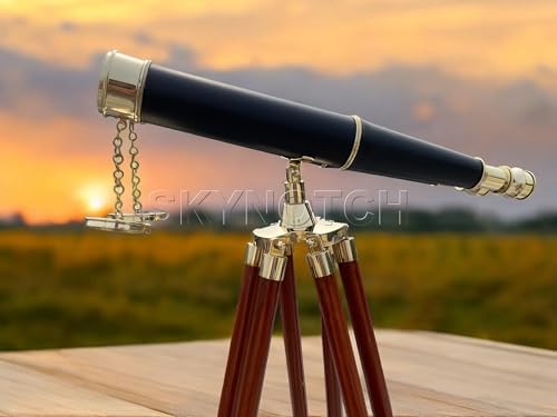 SKYNOTCH Nautical Brass Double Barrel Binocular With 62 Inch Wooden Stand