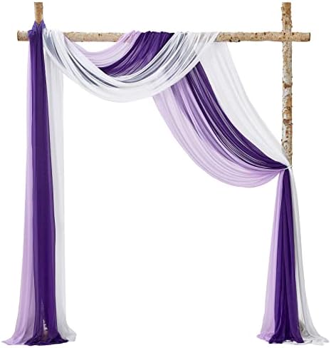 TINGE TIME 3 Panels Gradient Purple Chiffon Wedding Arch Drapery