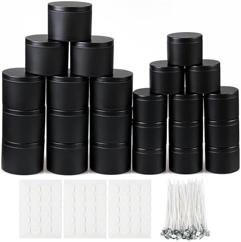 24PCS Black Candle Tins with Lids for Candle Making