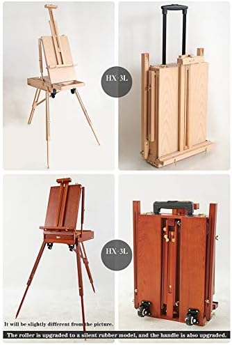 Wooden Oil Painting Easel Folding Sketch Box with Wheels Red