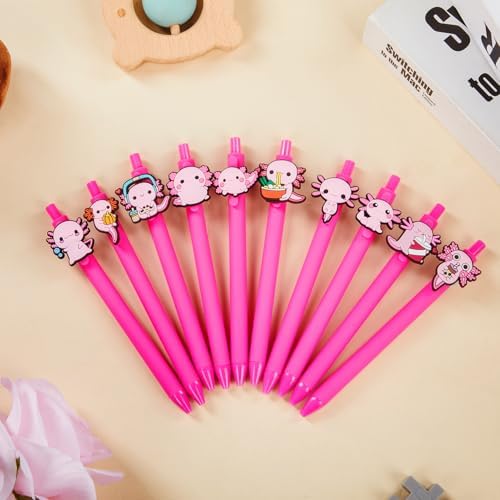 10 Pcs Cute Pink Axolotl Theme Ballpoint Pens for Kids Students