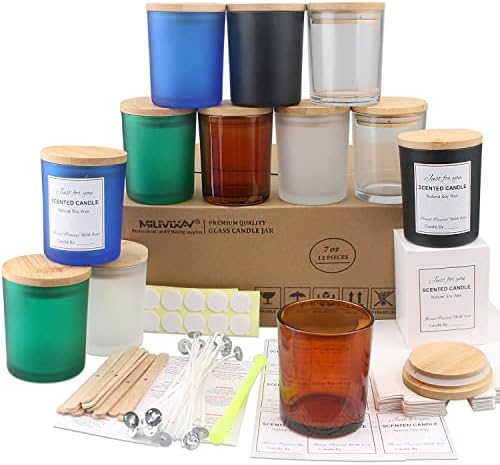 MILIVIXAY 12 Pack Glass Candle Jars with Lids and Candle Making Kit