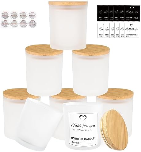CONNOO 8 Pack 14 Oz Frosted Glass Candle Jars with Bamboo Lids