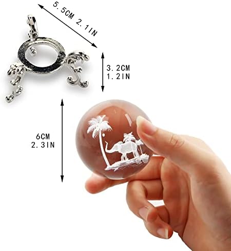 Tropical Elephant Crystal Ball Paperweight with Stand 60mm