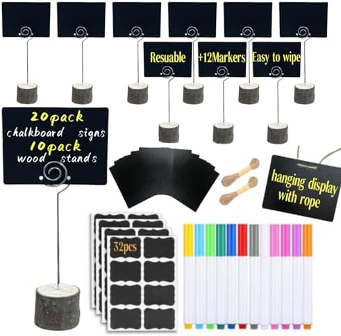 20 Pack Mini Chalkboard Signs with 10 Wooden Stands