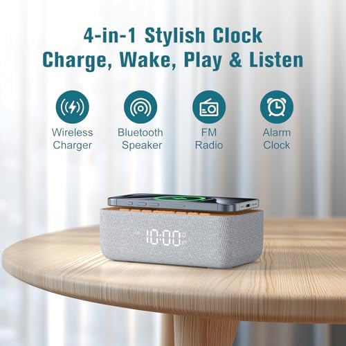 REACHER Alarm Clock Radio with Wireless Charging and FM Radio