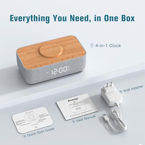 REACHER Alarm Clock Radio with Wireless Charging and FM Radio