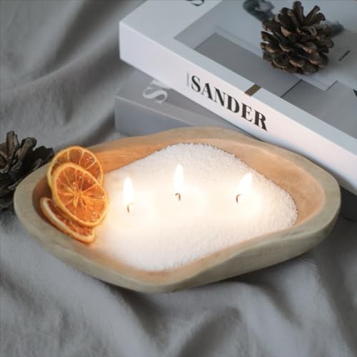 GrusoSP Reusable Wooden Candle Bowl with Pearl Sand 18 Oz Unscented DIY Kit