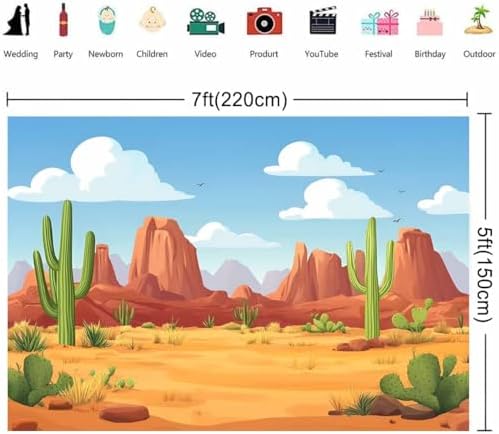 7x5ft Cartoon Desert Cactus Backdrop Wild West Photography Background