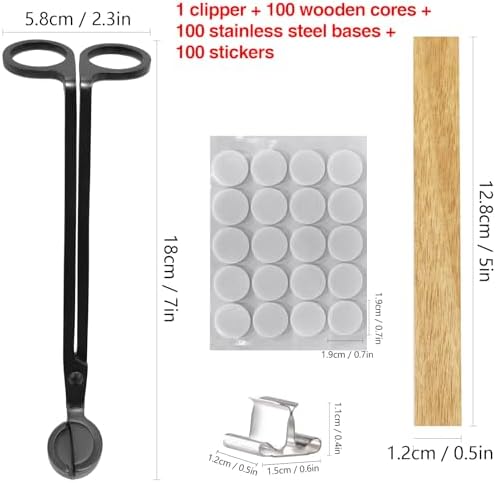 100 Wood Candle Wicks with Iron Stand and Trimmer for DIY