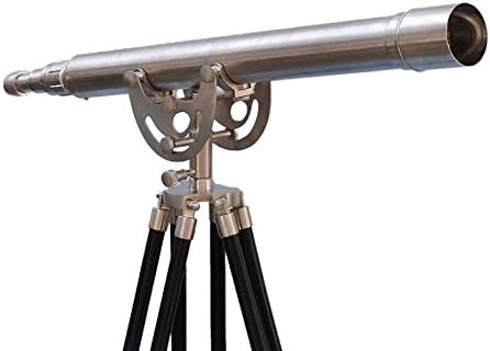 Vintage Antique Brass Telescope with Wooden Tripod