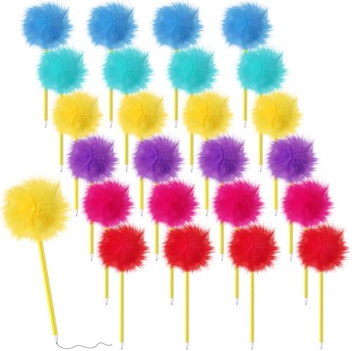 24 Pcs Pom Pom Pen Tree Fluffy Ballpoint Pens Set