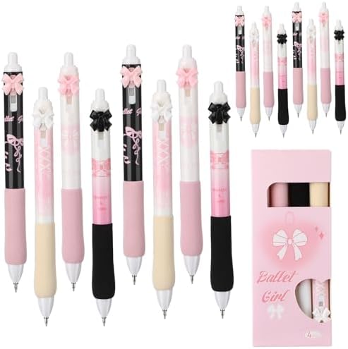 12 Pcs Ballet Bow Pens Set Pink Gel Ink Ballpoint Pens