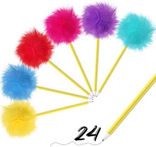 24 Pcs Pom Pom Pen Tree Fluffy Ballpoint Pens Set