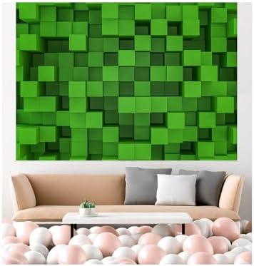 7x5 Ft Green Cube Pattern Photo Backdrop for Parties and Events
