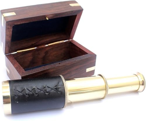 15 Inch Antique Brass Telescope with Leather Wrap and Gold Finish