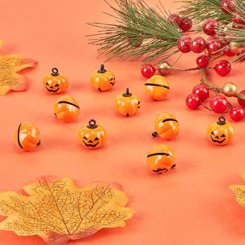 GORGECRAFT 20Pcs Mini Pumpkin Jingle Bell Beads