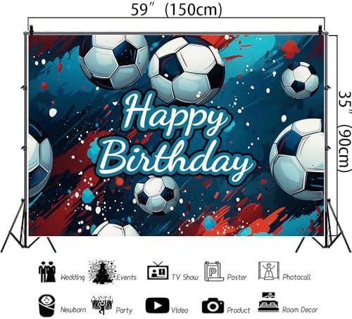 Soccer Birthday Banner Backdrop 5x3ft