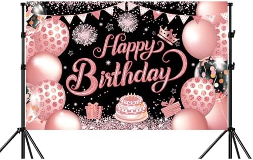 YinQin 180x120 cm Black Rose Gold Happy Birthday Photography Backdrop Cloth