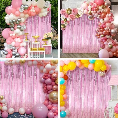 3 Pack Pink Foil Fringe Curtains for Parties
