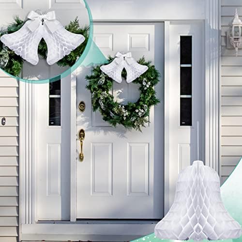 10 Pcs White Honeycomb Wedding Bells with 2 Rolls Ribbons